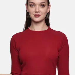 NOT YET by us Women Round Neck Ribbed Stretchable Saree Blouse-image-2