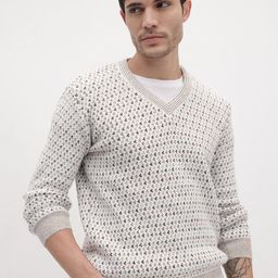 The Roadster Life Co. Geometric Self-Design V-Neck Woollen Pullover-picture-7