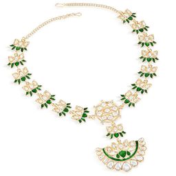 HAIR DRAMA CO. Gold Plated Crystals Studded Mathapatti Head Jewellery-image-37
