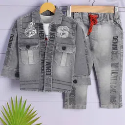 Shirazi Boys Printed Shirt Collar Denim Jacket With Trouser-image-121