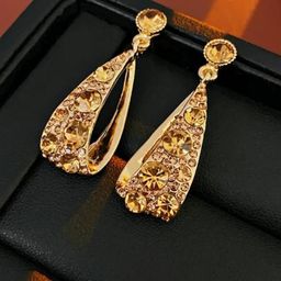 SZN Korean Gold-Plated Contemporary Artificial Stone Studded Drop Earrings-30