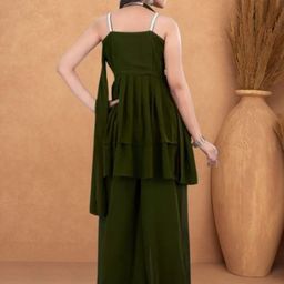 PARROT CREATION Embroidered Straight Sequinned Kurti With Sharara And Dupatta image 4