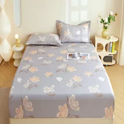 JC HOME Grey & Rust Floral Printed Pure Cotton 240 TC Queen Bedsheet Set 2 m x 1.5 m-7