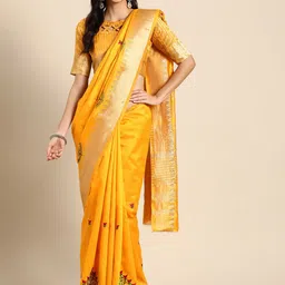 DIVASTRI Woven Design Embroidered Silk Cotton Banarasi Saree-picture-26