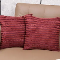 Saral Home Maroon Set of 2 Striped Square Cushion Covers-18