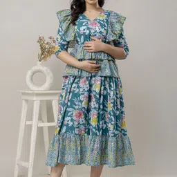Henal Floral Print Maternity Fit & Flare Midi Dress-picture-25