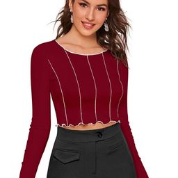 SHOPONBIT Women Vertical Striped Round Neck Crop Top-image-78