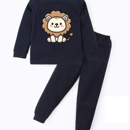 BLUSHES Kids Graphic Printed Round Neck Pure Cotton T-shirt With Joggers-image-73