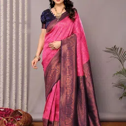 Shriyangan Ethnic Motifs Woven Design Zari Pure Silk Kanjeevaram Saree-image-53