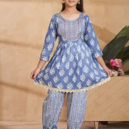 Aarika Girls Ethnic Motifs Printed Regular Thread Work Pure Cotton Kurta with Patiala-picture-16