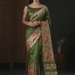 Mitera Kalamkari Silk Blend Dabu Saree-image-49