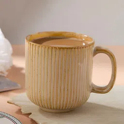 Fabindia Viransha Beige & Brown Textured Ceramic Glossy Mug 300ml-picture-37