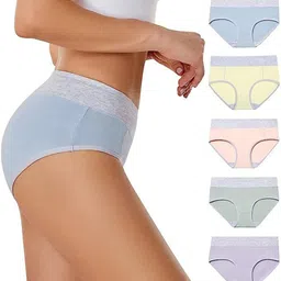 Diving Deep Women Pack of 5 Colourblocked Cotton Hipster Briefs-image-93
