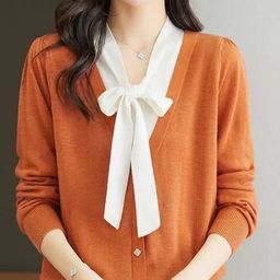 StyleCast Women V-Neck Cardigan Sweater With Bow Details-image-26