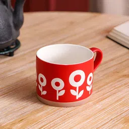 THEDECORKART Red & White Printed Ceramic Matte Mugs Set of Cups and Mugs-3