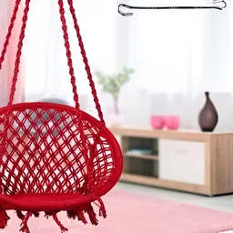 Swingzy Red Textured Cotton & Wooden Hammock Swing-50
