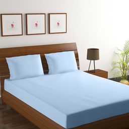 Myntra Elegant Homes Blue Striped Pure Cotton 210 TC King Bedsheet Set 2.74 m x 2.54 m-image-32