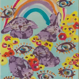 ASIAN MONK Multicoloured Violet Bunnies Fun Wood Wall Paintings-picture-3