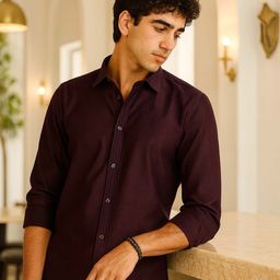 Bushirt Men Classic Fit Textured Spread Collar Casual Shirt-picture-24
