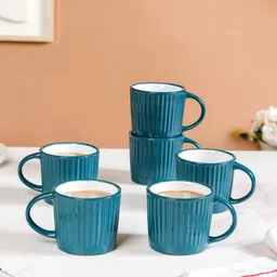 Nestasia Green & White 6 Pieces Crafted Ceramics Textured Ceramic Glossy Mugs 300 ml-24