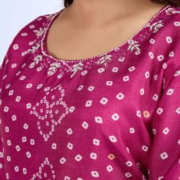 KALINI Pure Viscose Rayon bandhani printed embroidered Kurta set-image-58