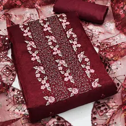 Ishin Floral Embroidered Sequinned Organza Unstitched Dress Material-image-78