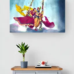Tushaco Handicrafts Blue & Pink Radha Krishna Canvas Wall Art-image-91