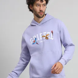 GRIFFEL Men Typography Printed Hood Fleece Pullover Sweatshirt-image-64