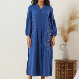 AUTUMN LANE Annie indigo Women Embellished Mandarin Collar Dress-picture-21