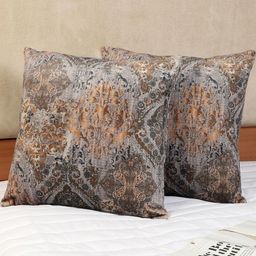 Decoghar Brown & Grey 2 Pieces Floral Velvet Square Cushion Covers-10