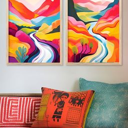 Kotart Brown, Red & Yellow 2 Pieces Wooden Wall Arts-picture-48