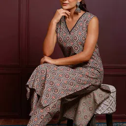 Rimeline Geometric Printed V-Neck Pure Cotton Kurta With Trousers-picture-3