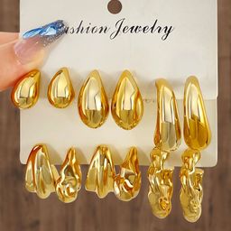 GOLDIWALA Set of 6 Gold-Plated Korean Half Hoop Earrings-19