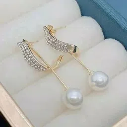 kazare Rhodium-Plated Stones Studded & Pearls Beaded Spherical Shaped Drop Earrings-picture-13