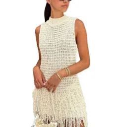 Alamode By Akanksha Women Milos Tasseled Soft Crochet Dress-image-58