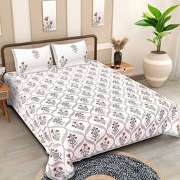 Texstylers White Floral Cotton 210 TC Queen Bedsheet with 2 Pillow Covers-2.74mX2.28m-image-53