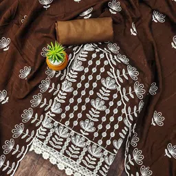 Panzora Floral Embroidered Thread Work Silk Unstitched Dress Material-picture-39