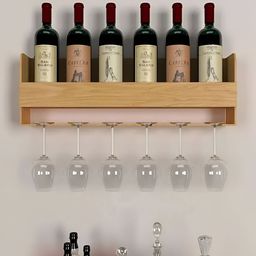 DEKORSTATION Beige Oak Finish Wood Bar Wall Shelf-55