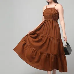 clobug Women Cotton Shoulder Straps Tiered Maxi Dress-image-11