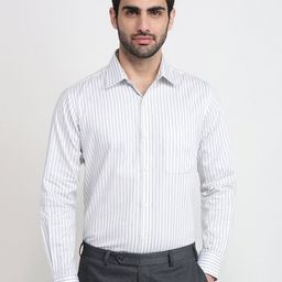 Raymond Men Comfort Regular Fit Vertical Striped Spread Collar Cotton Formal Shirt-picture-1