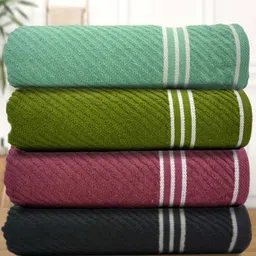 Myntra Elegant Homes Green & Blue 4 Pieces Striped Cotton 400 GSM Bath Towels-image-57
