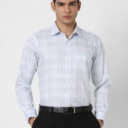 Van Heusen Men Regular Fit Spread Collar Windowpane Checked Cotton Formal Shirt-image-93