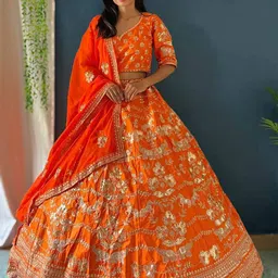 MISS CLOTHING Embroidered Sequinned Lehenga With Unstitched Blouse & Dupatta-picture-12