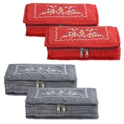 Kuber Industries Grey & Red 4 Pieces Self Design Jewellery Organisers-53