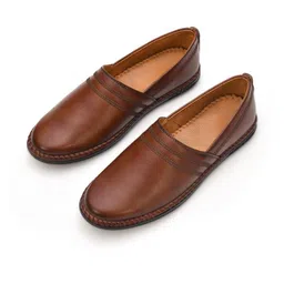 STEPHORN Men Brown Solid Ethnic Leather Loafers-picture-15