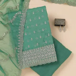 Koskii Embroidered Organza Unstitched Dress Material-image-57