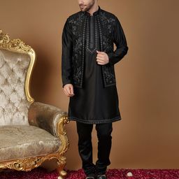 Wintage Men Floral Embroidered Kurta with Pyjamas & Nehru Jacket-picture-28