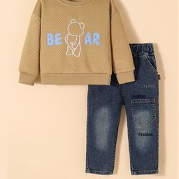 Hopscotch Boys 2 Piece Teddy Embroidered Sweatshirt Jeans Set-picture-35
