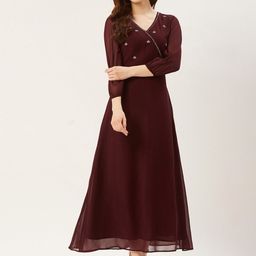 Moda Rapido Puff Sleeve Georgette Maxi Dress-image-74