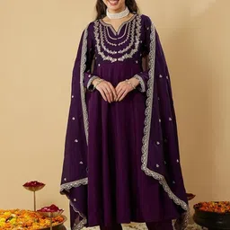 NIZA FASHION Women Embroidered Regular Pure Silk Kurta with Trousers & With Dupatta-28
